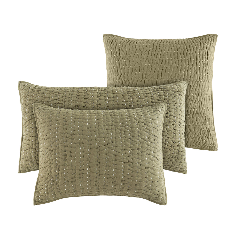 Deepali Kantha Quilted Sham | Olive