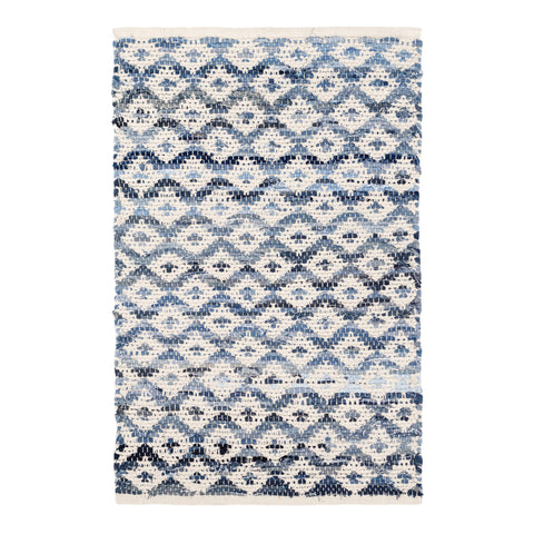Denim Rag Diamond Handwoven Cotton Rug | Ivory