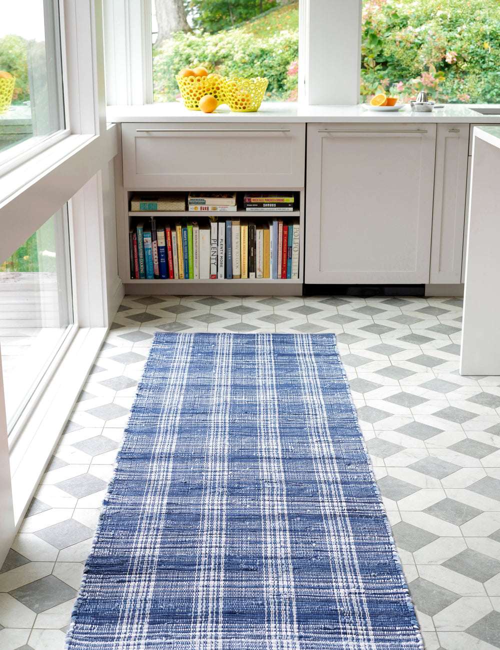 Denim Plaid Handwoven Cotton Rug | Blue