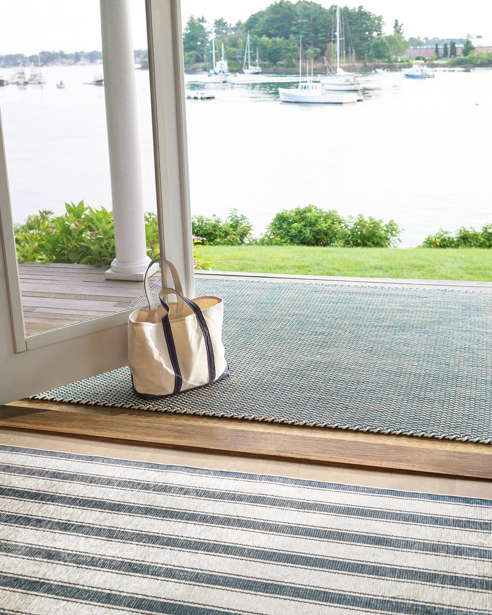 Awning Stripe Machine Washable Rug | Blue